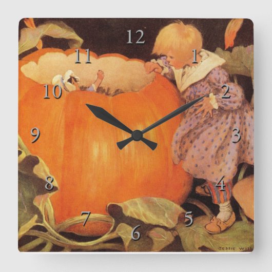 Horloge Carrée Peter, Peter, Citrouille-mangeur de la crèche rime (Recto)