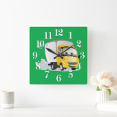 Horloge Carrée Petit Camion Cartoon Jaune pour enfants ! (Maison)
