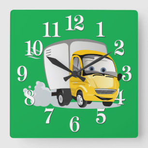 Horloge Carrée Petit Camion Cartoon Jaune pour enfants !