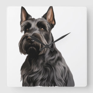 HORLOGE CARRÉE PETIT CHIEN DE TERRIER NOIR EN ÉCOSSE