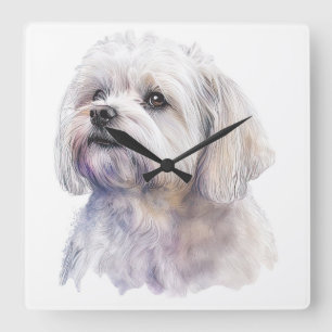 HORLOGE CARRÉE PETIT CHIEN PETIT MALTESE BLANC ADORABLE