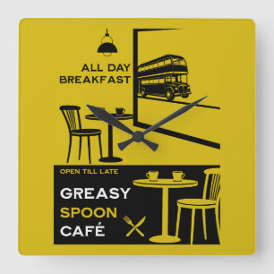 Horloge Carrée Petit déjeuner anglais Greasy Spoon