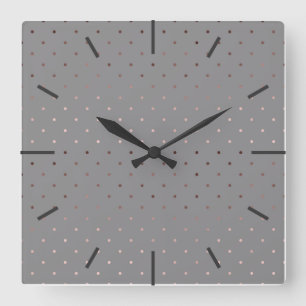 Horloge Carrée petit faux rose or gris pois motif