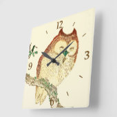 Horloge Carrée Petit hibou japonais (Angle)