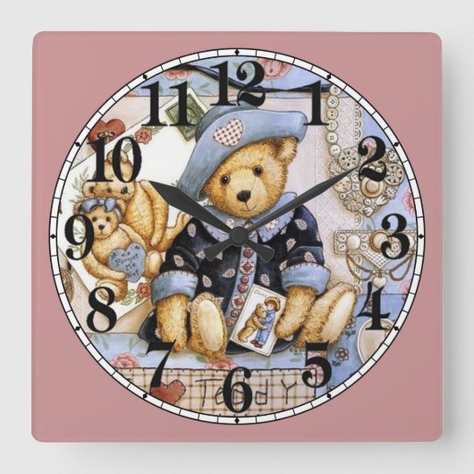 Horloge Carrée Petit Ours En Teddy (Recto)