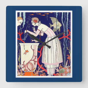 HORLOGE CARRÉE PETIT POISSON ÉTONNANT, MODE BEAUTÉ ART DÉCO