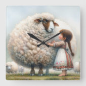 Horloge Carrée Petite Fille Avec Une Éwe Surdimensionnée (Recto)