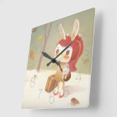 Horloge Carrée Petite Fille avec Une Valise Perdue Dans La Forêt (Angle)