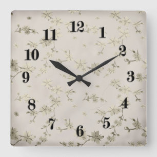 Horloge Carrée Petite rétro fleur beige vintage abstraite sans