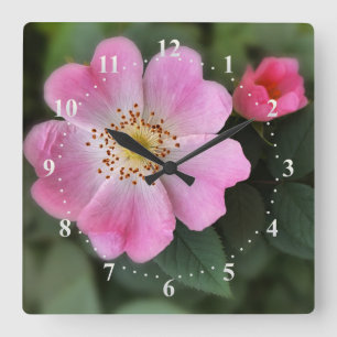 Horloge Carrée petites fleurs roses