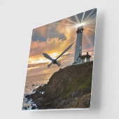 Horloge Carrée Phare au coucher du soleil (Angle)