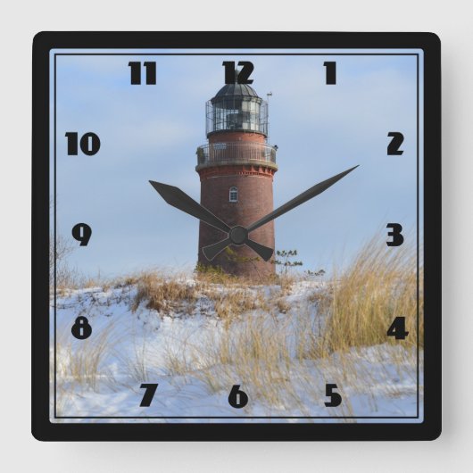 Horloge Carrée Phare de Sturdy sur une côte rocheuse en hiver (Recto)