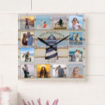 Horloge Carrée Phare nautique Bois Vintage 12-photo Collage<br><div class="desc">Ce phare nautique design dispose d'un arrière - plan en planches de bois patiné multicolore avec espace pour 12 photos ! Cliquez sur le bouton personnaliser pour plus de flexibilité dans la modification/ajout de texte et d'éléments de conception ! Des variantes de cette conception ainsi que des produits de coordination...</div>