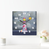 Horloge Carrée Phare rouge avec un Arrière - plan Stormy (Maison)