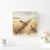 Horloge Carrée Phéasé d'automne dans la campagne du blé (Maison)