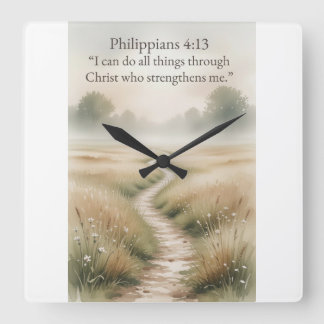 Horloge Carrée Philippians 4:13 Christian Square Wall Clock