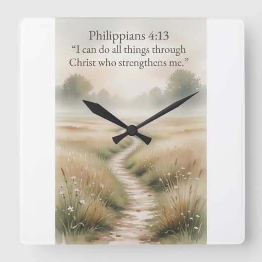 Horloge Carrée Philippians 4:13 Christian Square Wall Clock (Recto)