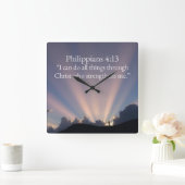 Horloge Carrée Philippians 4:13 Christian Square Wall Clock (Maison)
