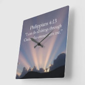 Horloge Carrée Philippians 4:13 Christian Square Wall Clock (Angle)