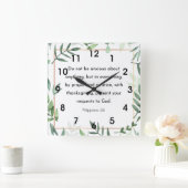 Horloge Carrée Philippiens 4:6, Verse biblique, (Maison)