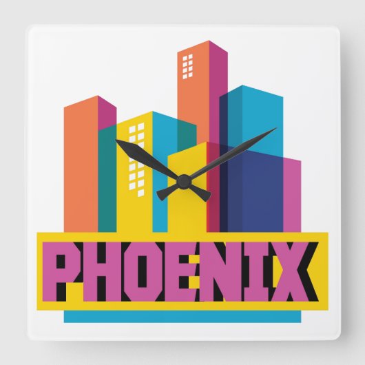 Horloge Carrée Phoenix, Arizona | Neon Skyline (Recto)