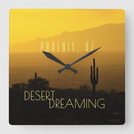 Horloge Carrée Phoenix Arizona Sunset Cactus Desert Dreert (Recto)