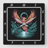 Horloge Carrée Phoenix Éternel Au-Dessus De Pics Éloignés (Recto)
