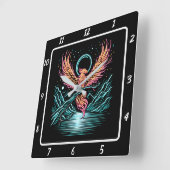 Horloge Carrée Phoenix Éternel Au-Dessus De Pics Éloignés (Angle)