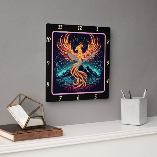 Horloge Carrée Phoenix Flames Sur Le Canyon Lune (Bureau)