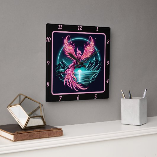 Horloge Carrée Phoenix flammé au-dessus de Silent Mountain (Bureau)