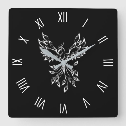 Horloge Carrée Phoenix se lève sur le noir (Recto)