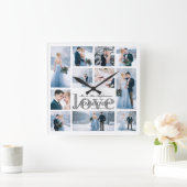 Horloge Carrée Photo Collage Custom Color (Maison)