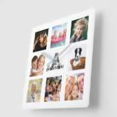 Horloge Carrée Photo collage familial monogram name (Angle)