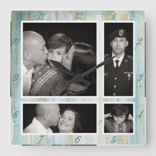 Horloge Carrée Photo Collage Four Driftwood Ocean Beach