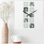 Horloge Carrée Photo Collage moderne Mint & Happy FathersDay Cade<br><div class="desc">En ce qui concerne un cadeau de Fête des pères heureux, une menthe photo de collage moderne pourrait être une excellente option si votre père aime la photographie ou a un intérêt particulier pour l'art. Vous pouvez choisir une sélection de photos qui ont un sens pour lui, comme des portraits...</div>