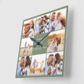 Horloge Carrée Photo collage sage vert poule moderne mère jour (Angle)