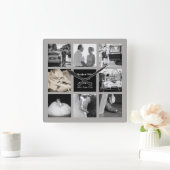 Horloge Carrée PHOTO COLLAGE Wedding Vow Renewal Anniversary Grey (Maison)
