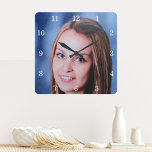 Horloge Carrée Photo Custom Family Personalized Wall Clock<br><div class="desc">Upload a photo, and easily create your personalized photo wall clock. You can TRANSFER this DESIGN on other Zazzle products and adjust it to fit most of the Zazzle items. Standard Studio designs are made in high-resolution vector graphics for a professional print. Thank you for choosing our designs and stop...</div>