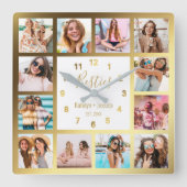 Horloge Carrée Photo de Collage Besties Gold White (Recto)