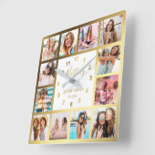 Horloge Carrée Photo de Collage Besties Gold White (Angle)