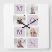 Horloge Carrée Photo de collage moderne Meilleure mère Ever Purpl (Recto)