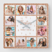 Horloge Carrée Photo de Custom Collage Besties Rose Gold Glitter (Recto)