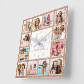 Horloge Carrée Photo de Custom Collage Besties Rose Gold Glitter (Angle)