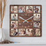 Horloge Carrée Photo de Custom Collage Rustic Farmhouse Family<br><div class="desc">Personnalisez facilement cette horloge murale rustique en planches de bois style ferme avec vos photos personnalisées. Le modèle utilise un filtre photo pour créer un look plus coordonné. Pour obtenir de meilleurs résultats, recadrez les images vers le carré - avec le point de mire au centre - avant de les...</div>