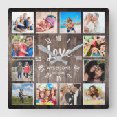 Horloge Carrée Photo de Custom Collage Rustic Farmhouse Love Fami (Recto)