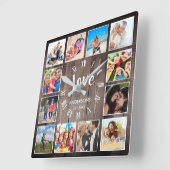 Horloge Carrée Photo de Custom Collage Rustic Farmhouse Love Fami (Angle)