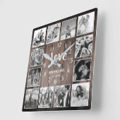 Horloge Carrée Photo de Custom Collage Rustic Farmhouse Love Fami (Angle)