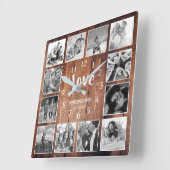 Horloge Carrée Photo de Custom Collage Rustic Farmhouse Love Fami (Angle)