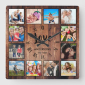 Horloge Carrée Photo de Custom Collage Rustic Farmhouse Love Fami (Recto)