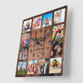 Horloge Carrée Photo de Custom Collage Rustic Farmhouse Love Fami (Angle)